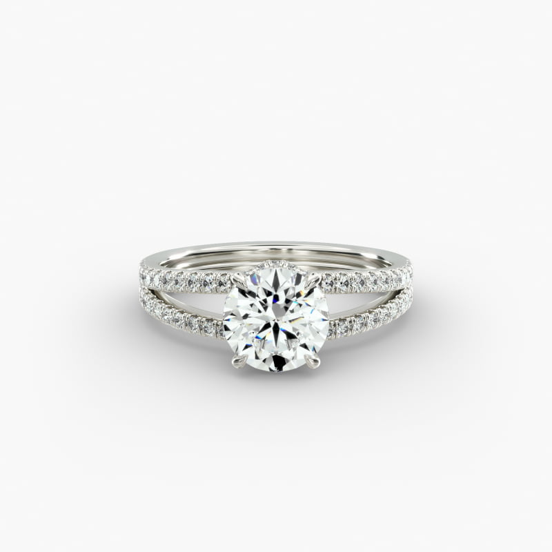 Split Shank Ribbon Diamond Pavé Engagement Ring In 14K White Gold