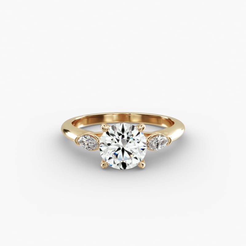 Marquise Cut Diamond Three Stone Engagement Ring In 14K Yellow Gold