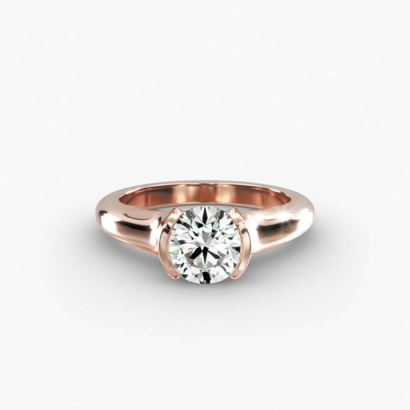 Tapered Half Bezel Tension Engagement Ring In 14K Rose Gold
