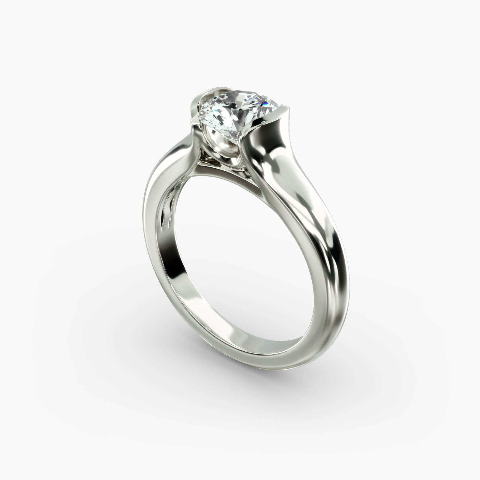 Tapered Half Bezel Tension Engagement Ring In 14K White Gold
