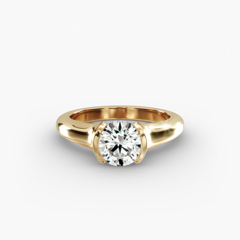 Tapered Half Bezel Tension Engagement Ring In 14K Yellow Gold