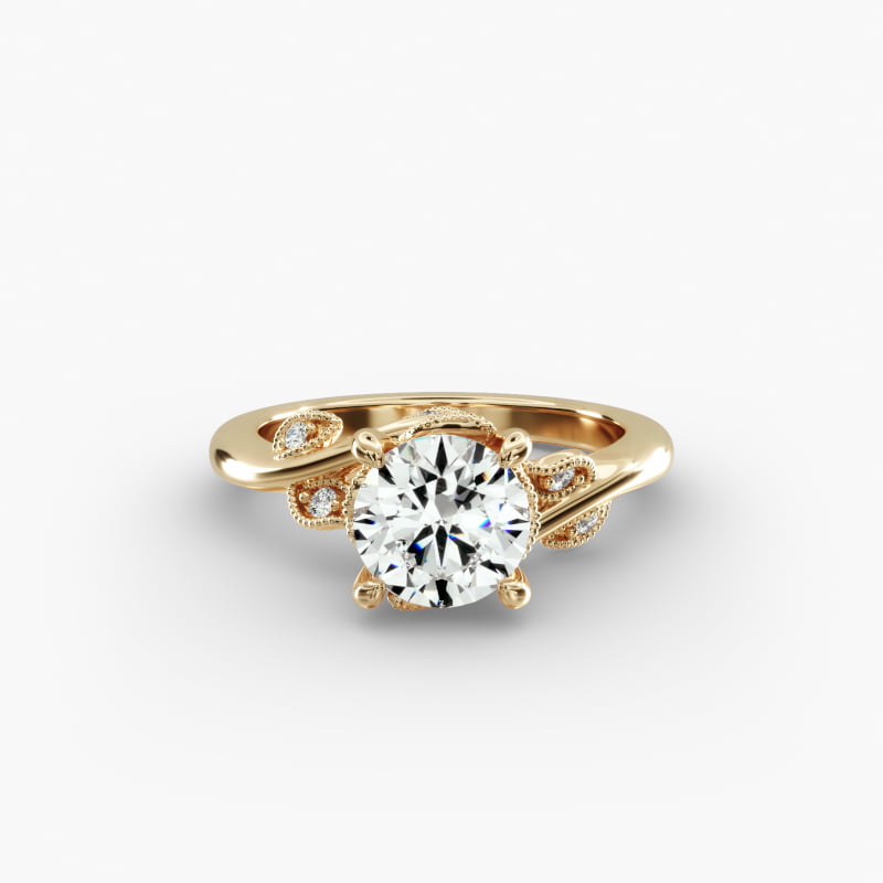 Entangled Vines Side Stone Diamond Engagement Ring In 14K Yellow Gold