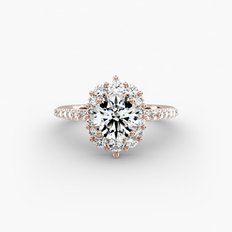 Graduated Diamond Halo Engagement Ring In 14K Rose Gold