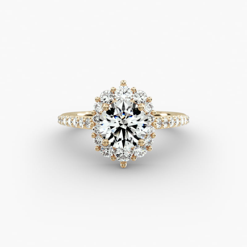 Graduated Diamond Halo Engagement Ring In 14K Yellow Gold