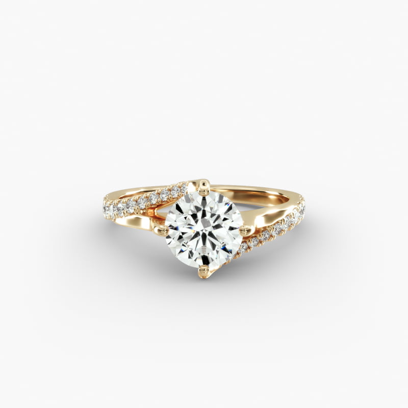 Bypass Pavé Kite-Set Diamond Engagement Ring In 14K Yellow Gold