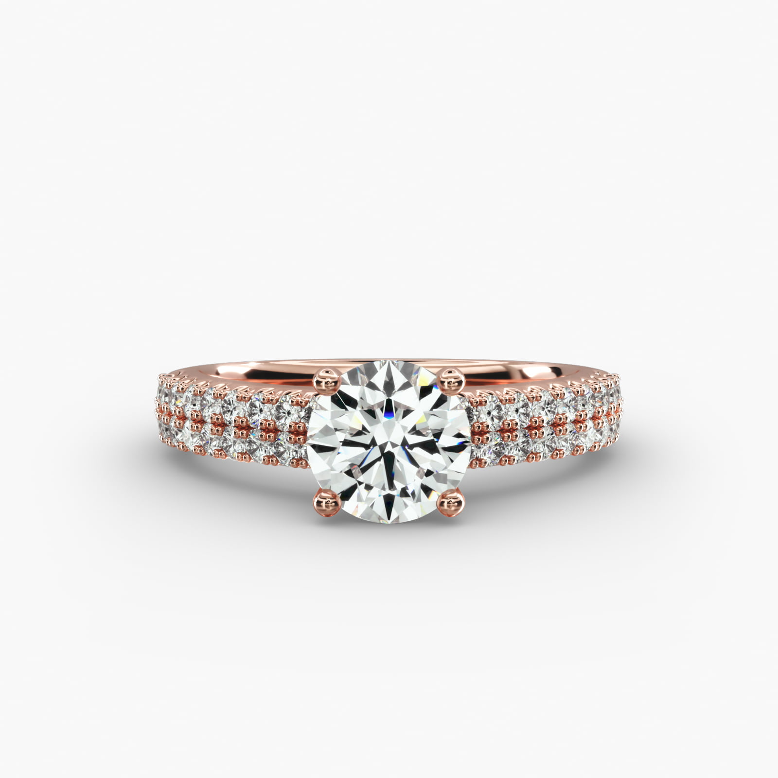 Two Row U Pavé Diamond Engagement Ring In 14K Rose Gold