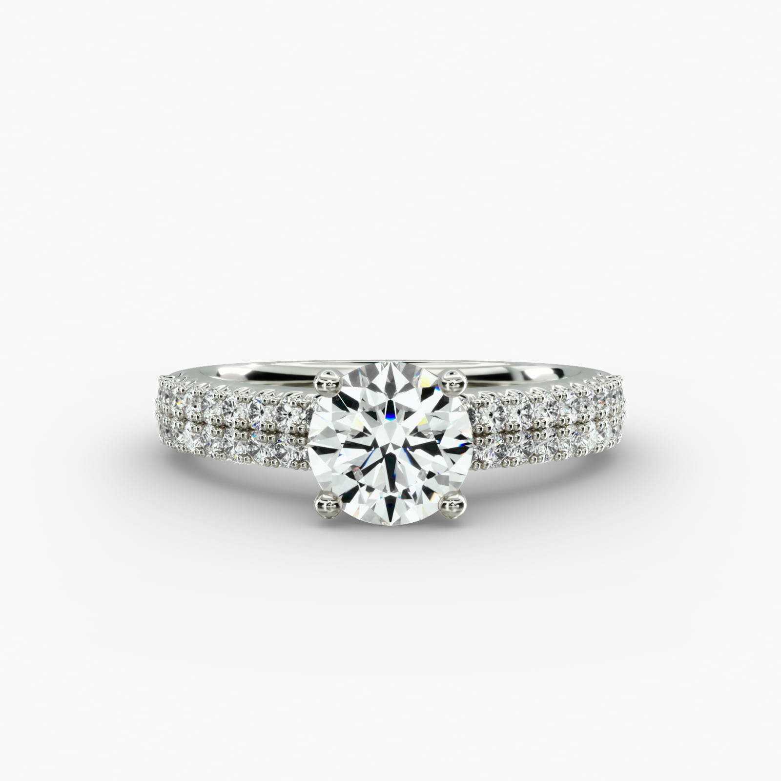 Two Row U Pavé Diamond Engagement Ring In 14K White Gold