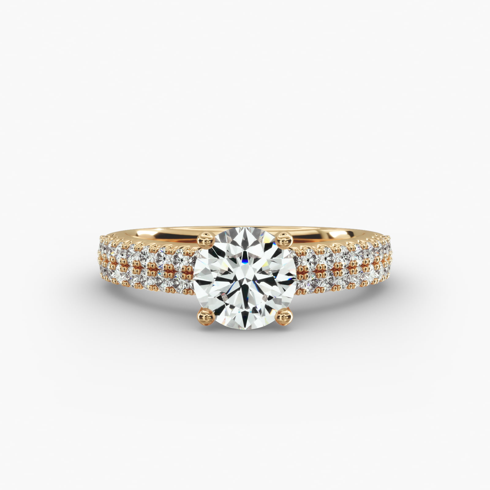 Two Row U Pavé Diamond Engagement Ring In 14K Yellow Gold
