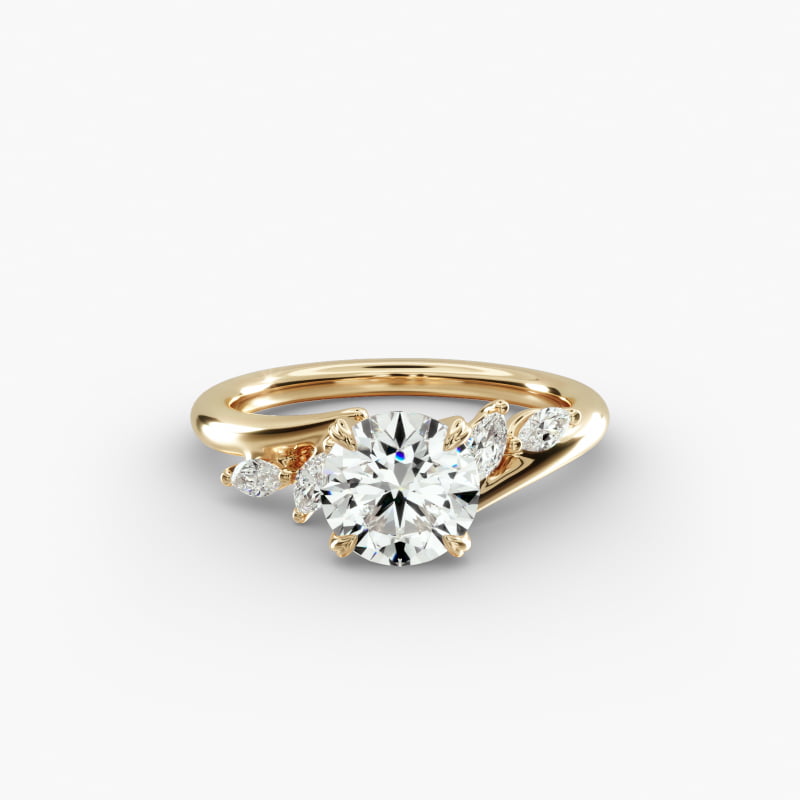 Bypass Marquise Array Side Stone Diamond Engagement Ring In 14K Yellow Gold