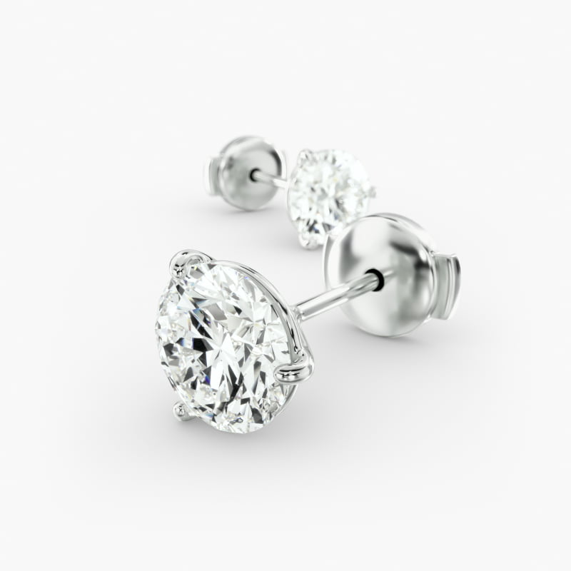 Three Prong Martini Stud Earring   In 14K White Gold (Setting)