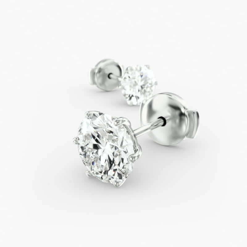 Six Prong Stud Earrings In 14K White Gold (Setting)