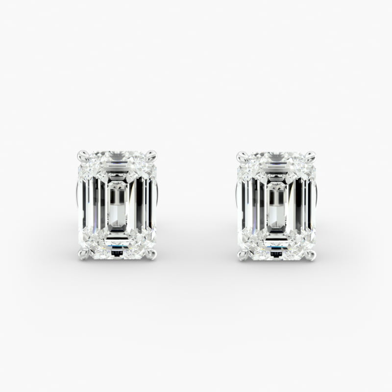 Emerald Cut Diamond Stud Earrings   In Platinum (Setting)