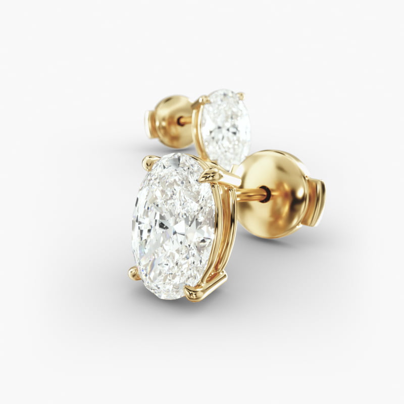 Oval Cut Diamond Stud Earrings    In 14K Yellow Gold (Setting)