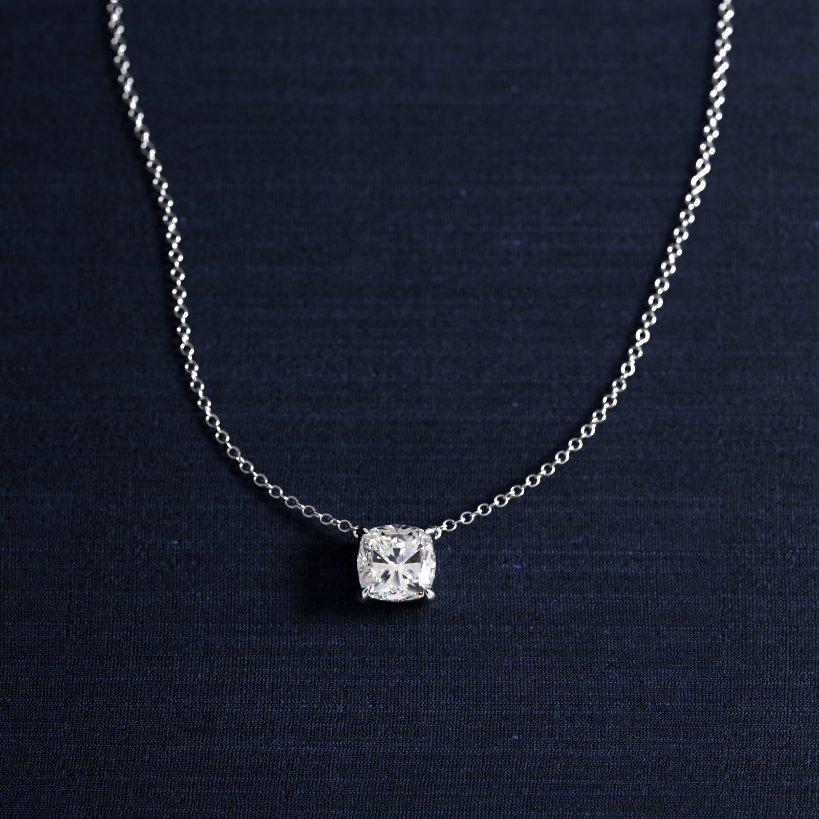 Cushion Cut Diamond Solitaire Pendant   In 14K White Gold (Setting)