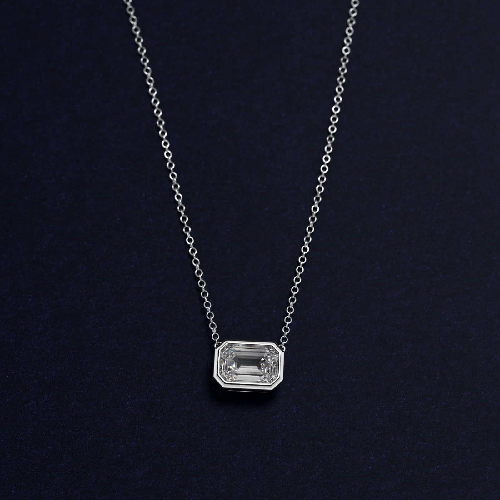 East West Emerald Cut Bezel Diamond Pendant  In Platinum (Setting)