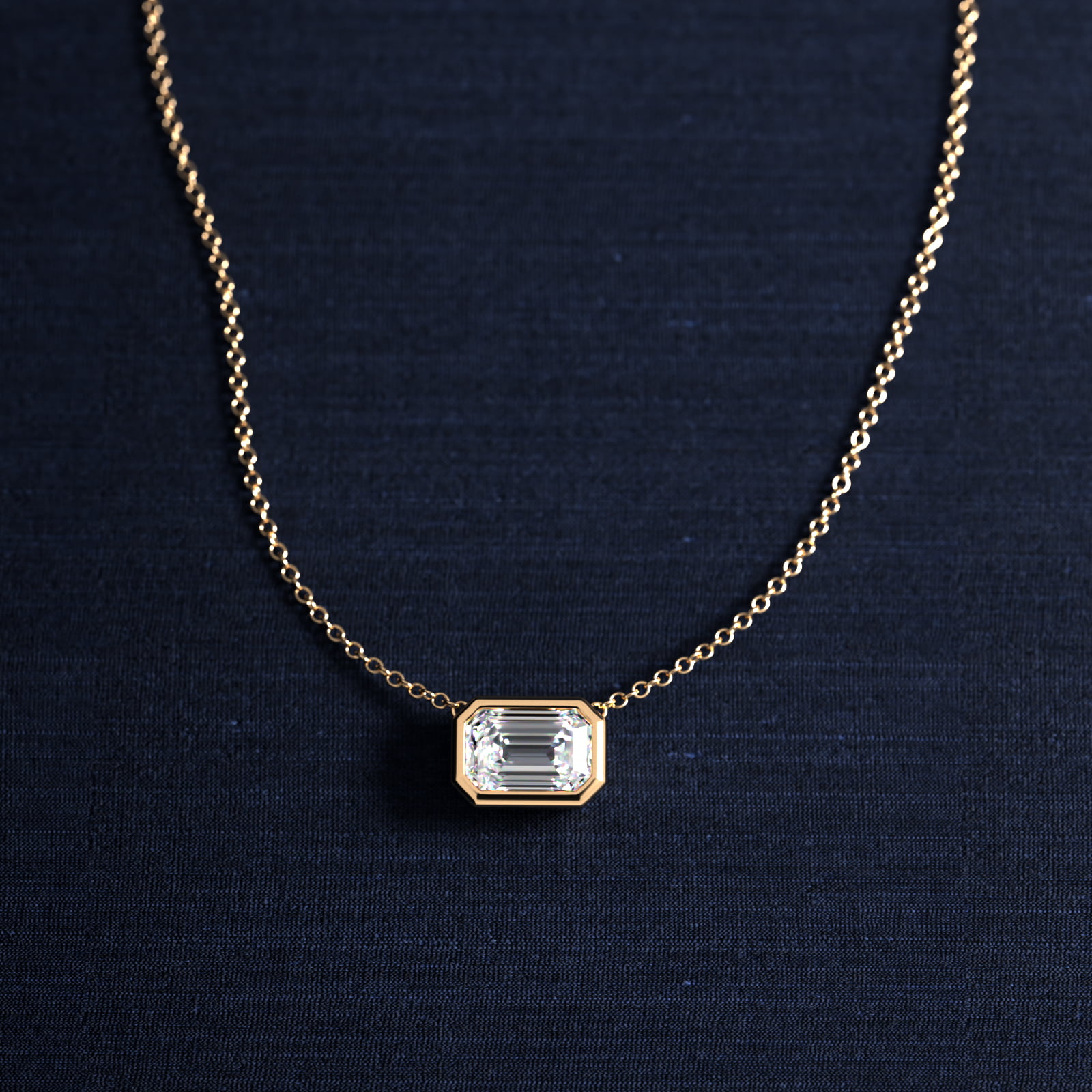 East West Emerald Cut Bezel Diamond Pendant  In 14K Yellow Gold (Setting)