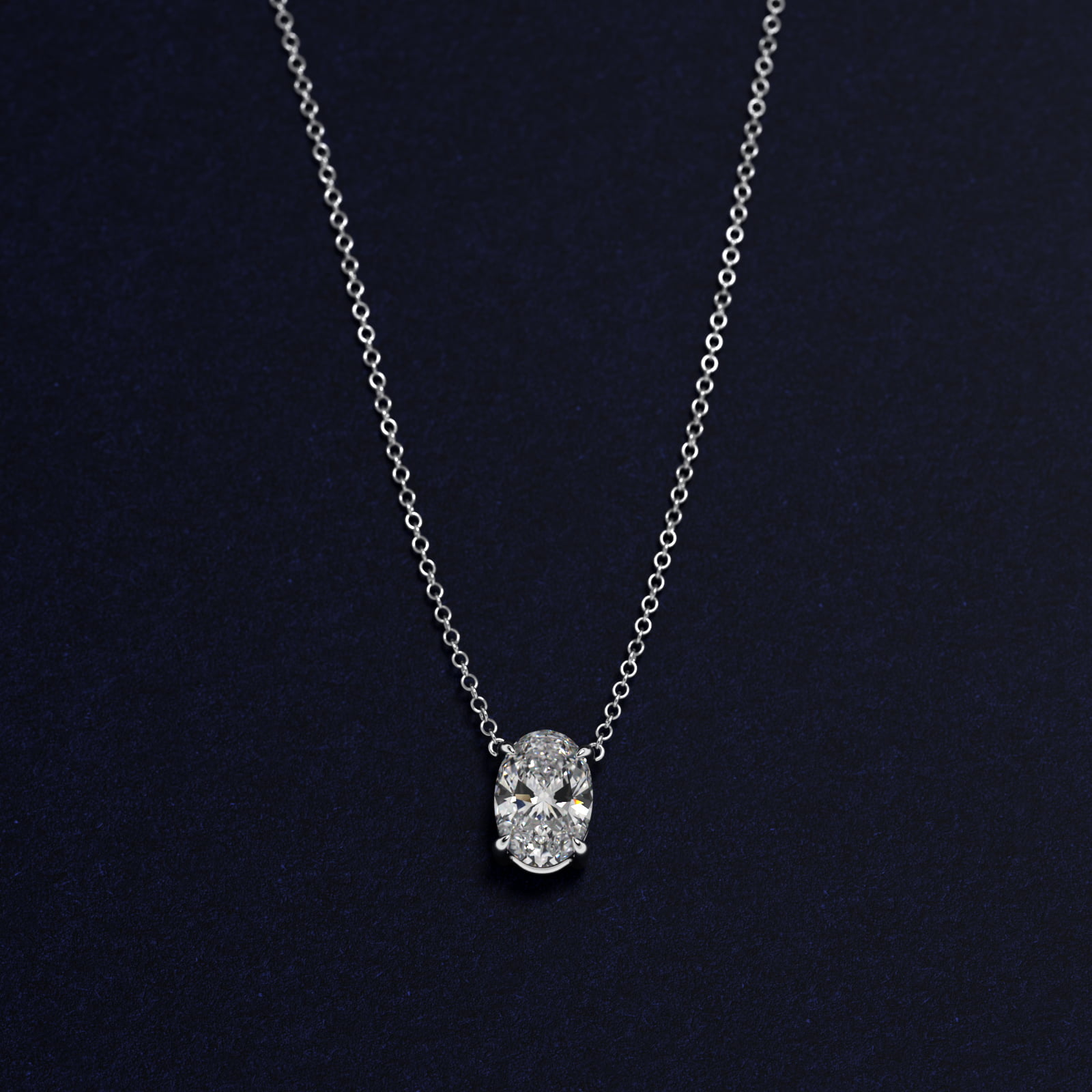 Oval Cut Diamond Solitaire Pendant   In 14K White Gold (Setting)