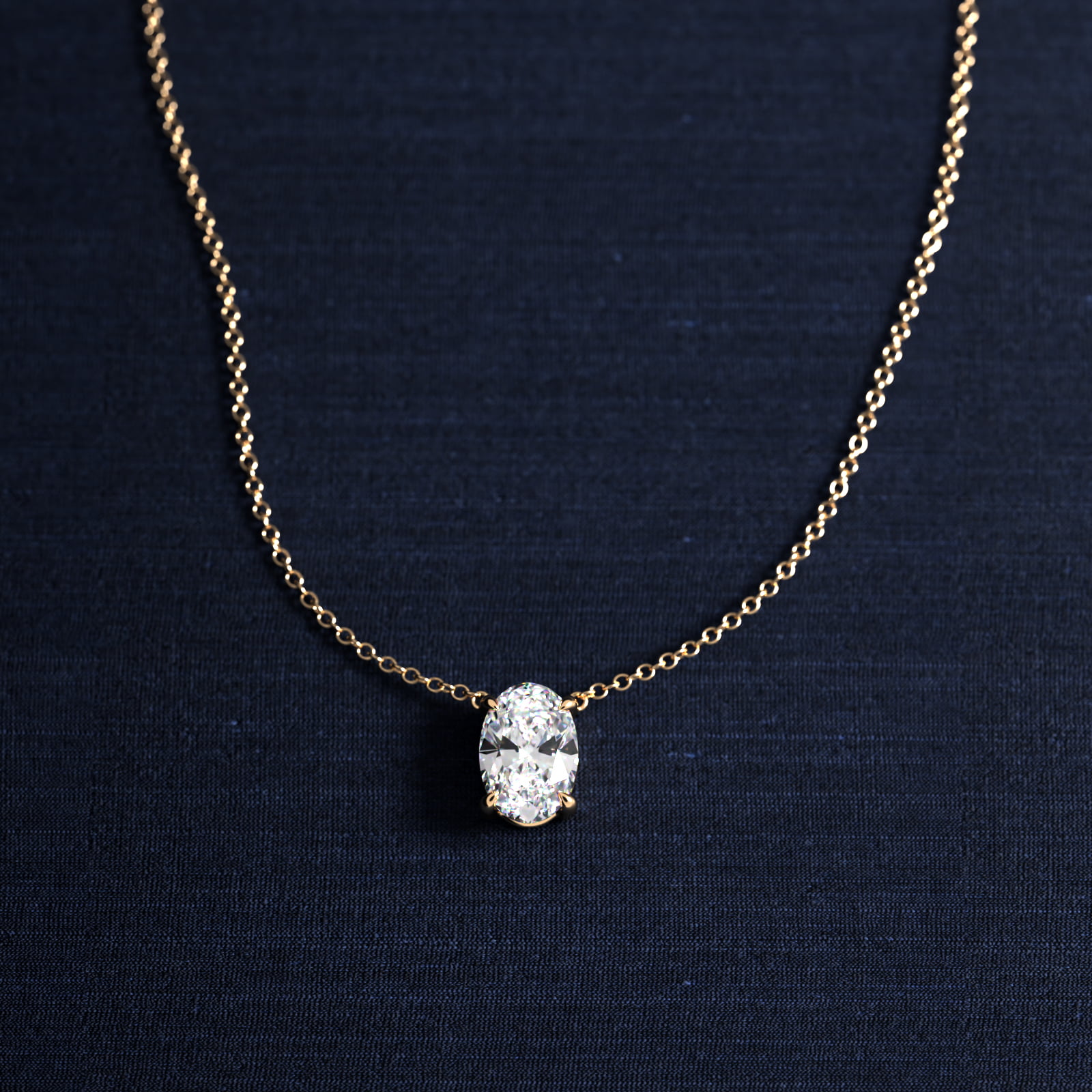 Oval Cut Diamond Solitaire Pendant   In 14K Yellow Gold (Setting)