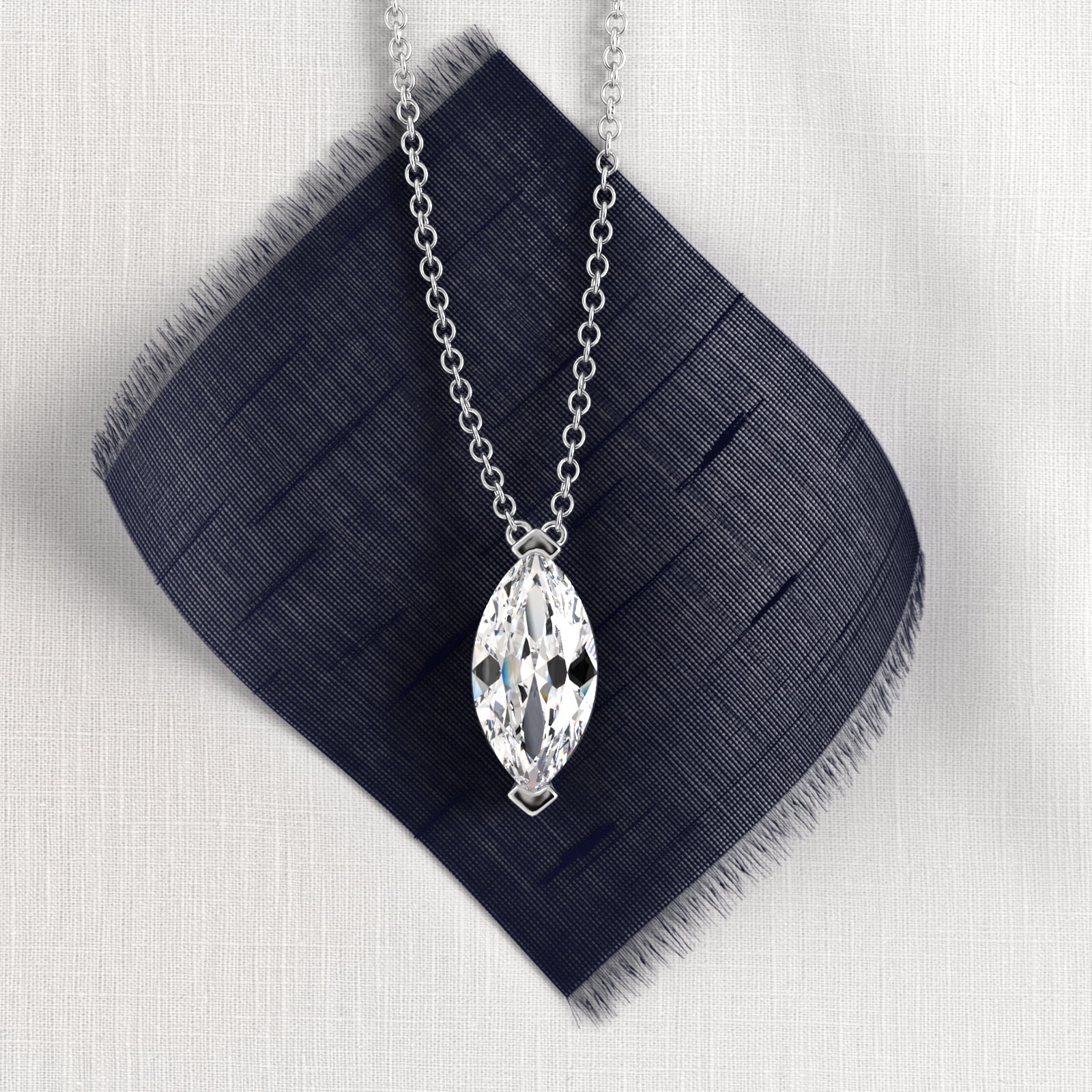 Marquise Cut Diamond Solitaire Pendant   In 14K White Gold (Setting)