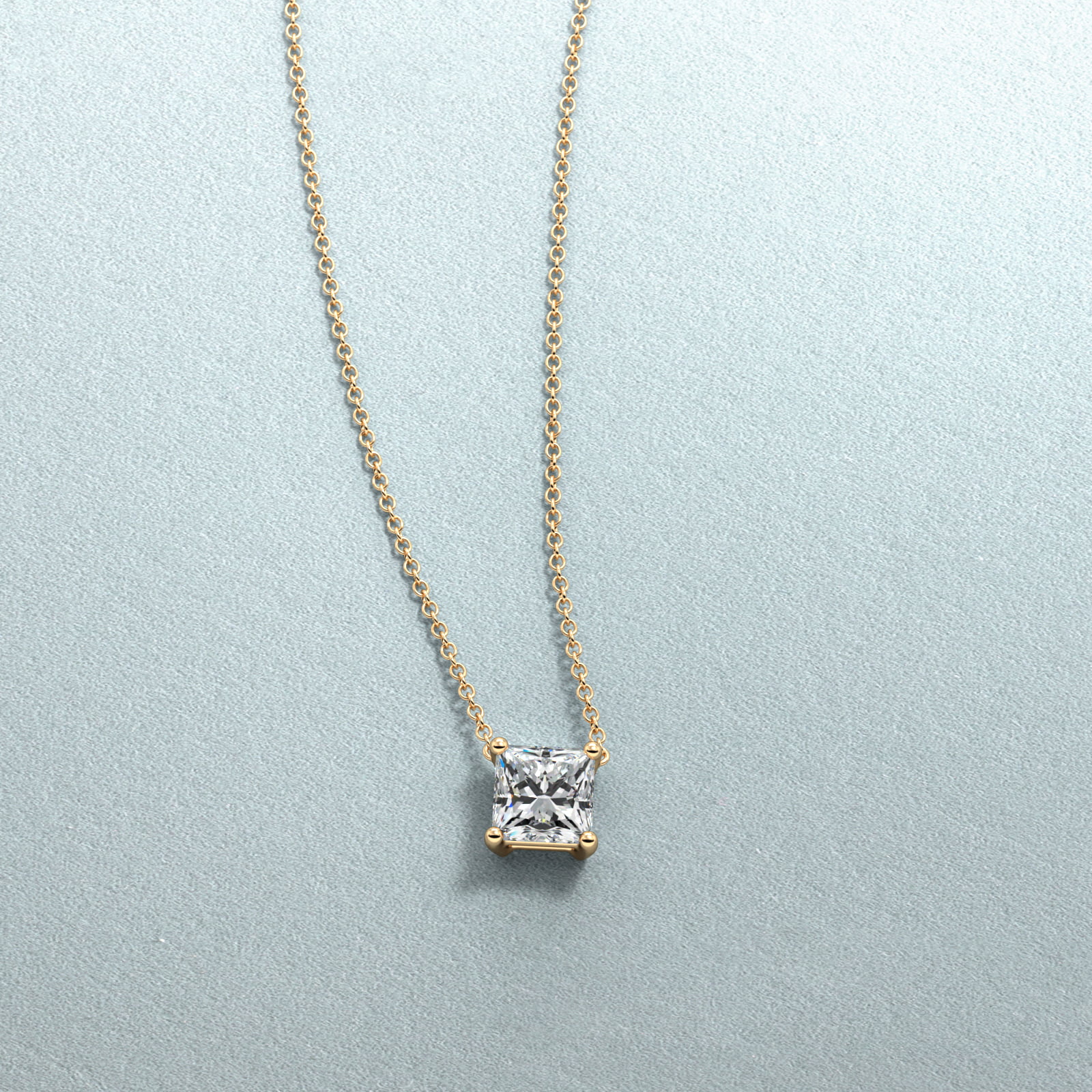 Princess Cut Diamond Solitaire Pendant   In 14K Yellow Gold (Setting)