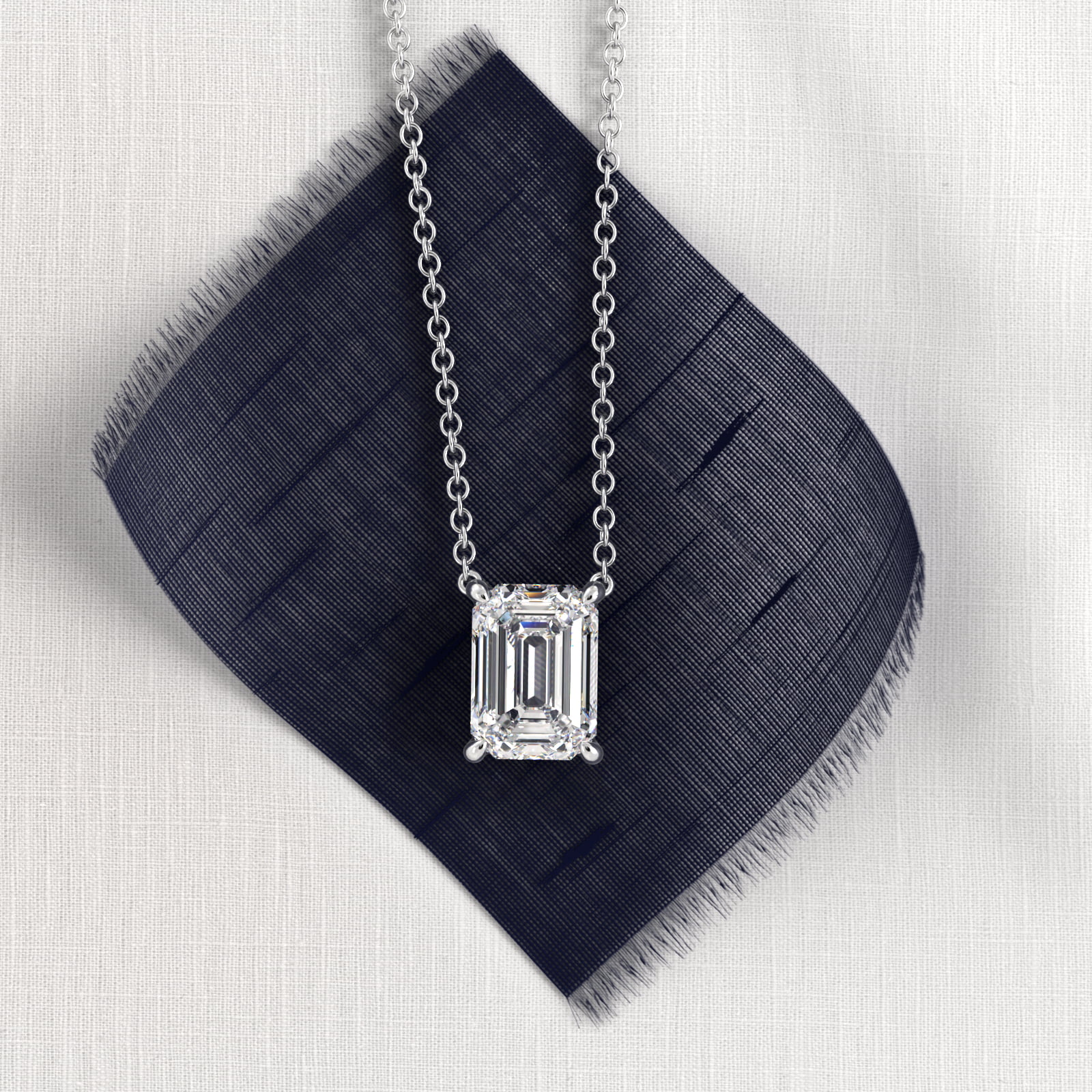 Emerald Cut Diamond Solitaire Pendant   In 14K White Gold (Setting)