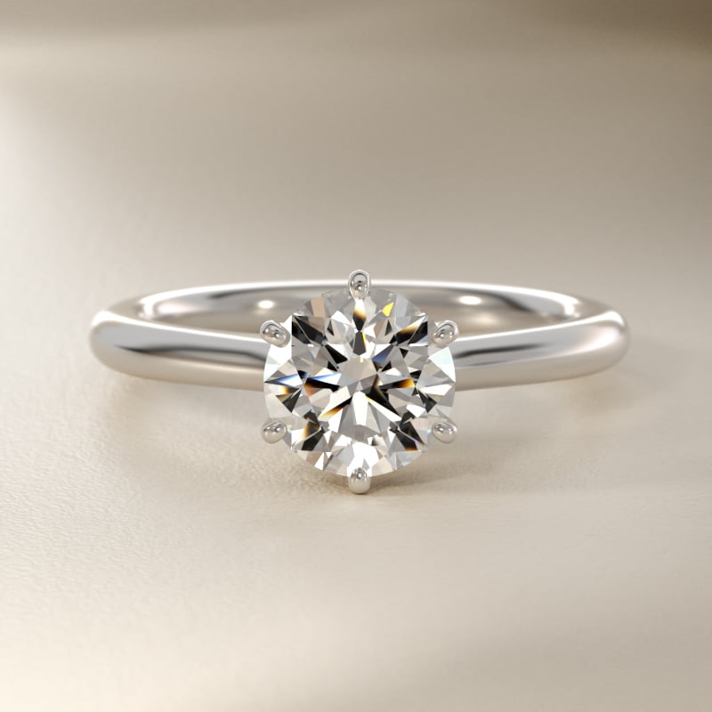 Round 1.5 CT Certified Diamond Six Prong Petite Nouveau Solitaire Engagement Ring In Platinum