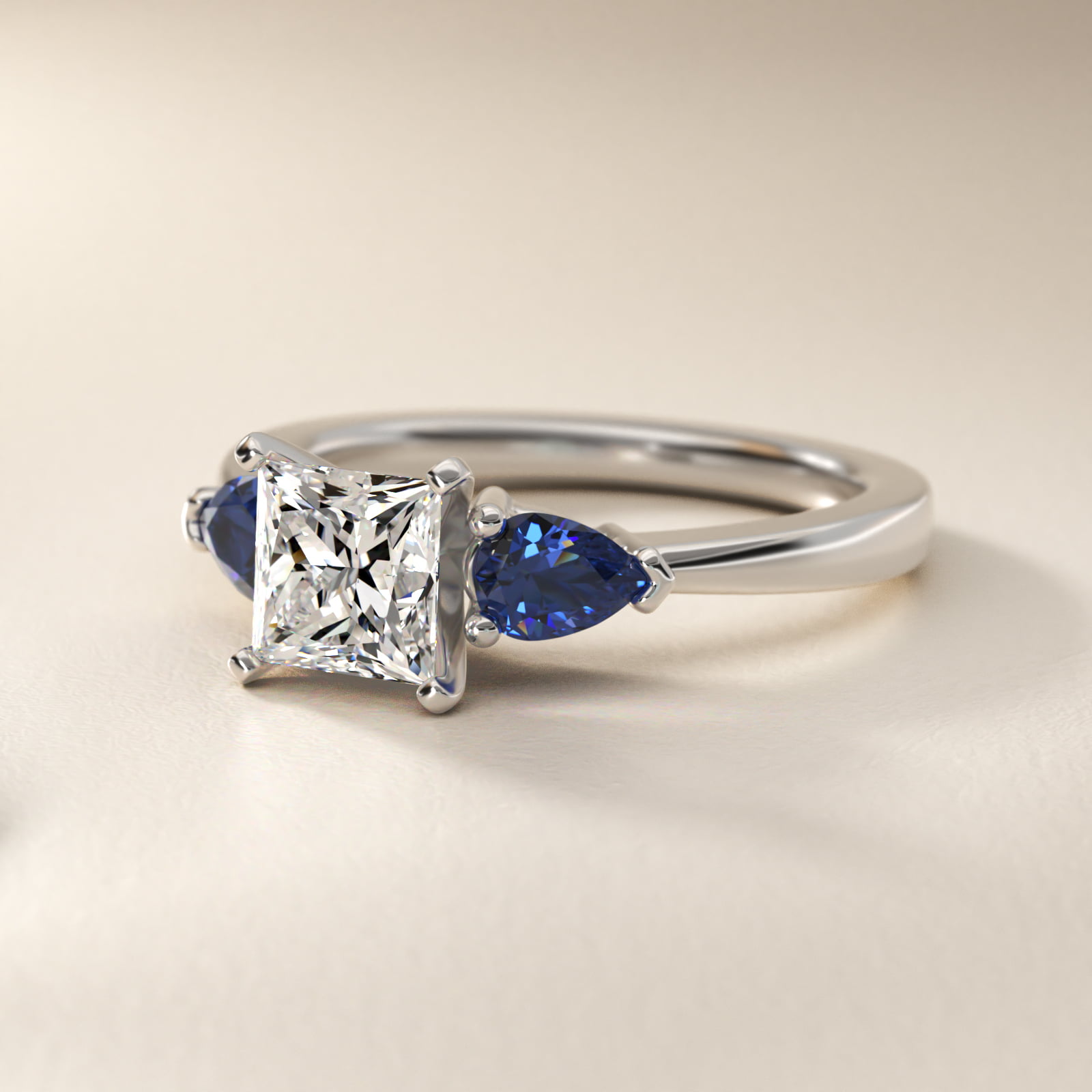 2 CT. GIA Certified Princess Lab Created Diamond Classic Pear Shaped Sapphire Engagement Ring in Platinum