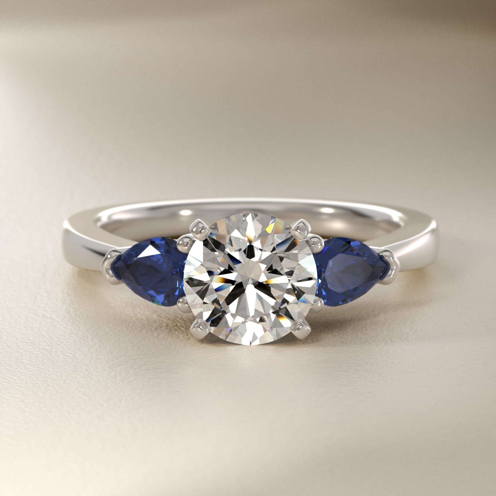 1 1/2 CT. GIA Certified Round Lab Created Diamond Size 6 Classic Pear Shaped Sapphire Engagement Ring in Platinum
