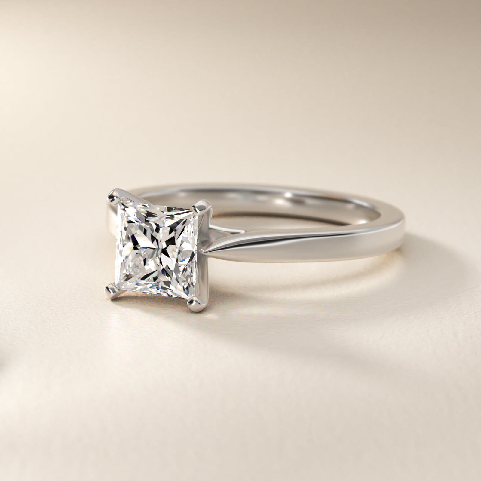 1 1/2 CT. GIA Certified Princess Lab Created Diamond Size 6 Petite Cathedral Solitaire Engagement Ring in 14k White Gold