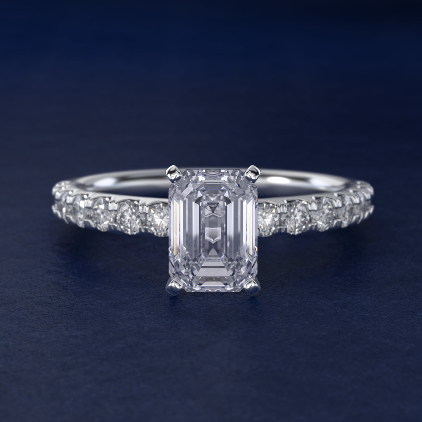 2 CT. GIA Certified Emerald Lab Created Diamond Scalloped Pavé Diamond Engagement Ring in 18K White Gold