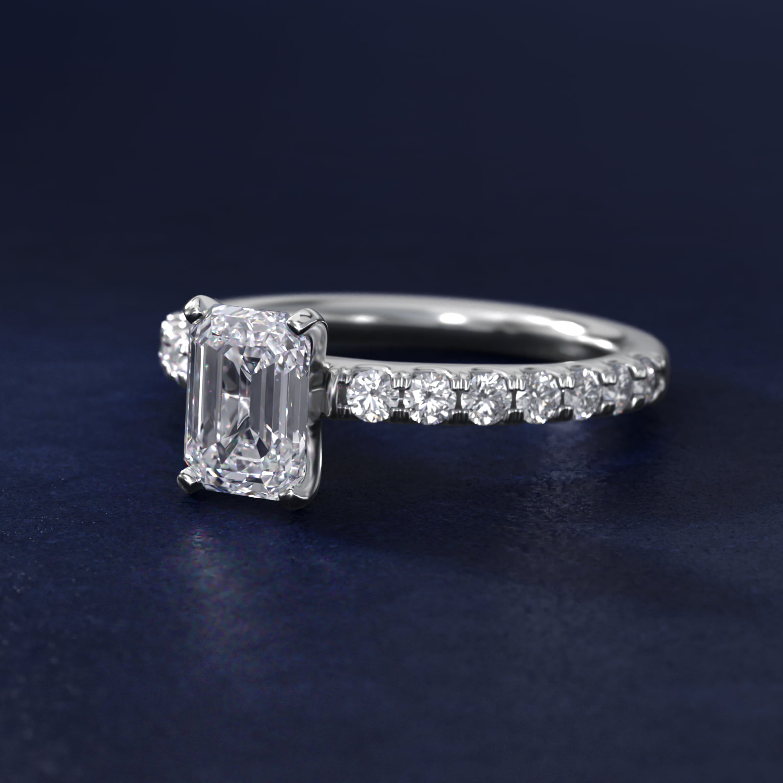 2 CT. GIA Certified Emerald Lab Created Diamond Scalloped Pavé Diamond Engagement Ring in 18k White Gold (3/8 ct. tw.)