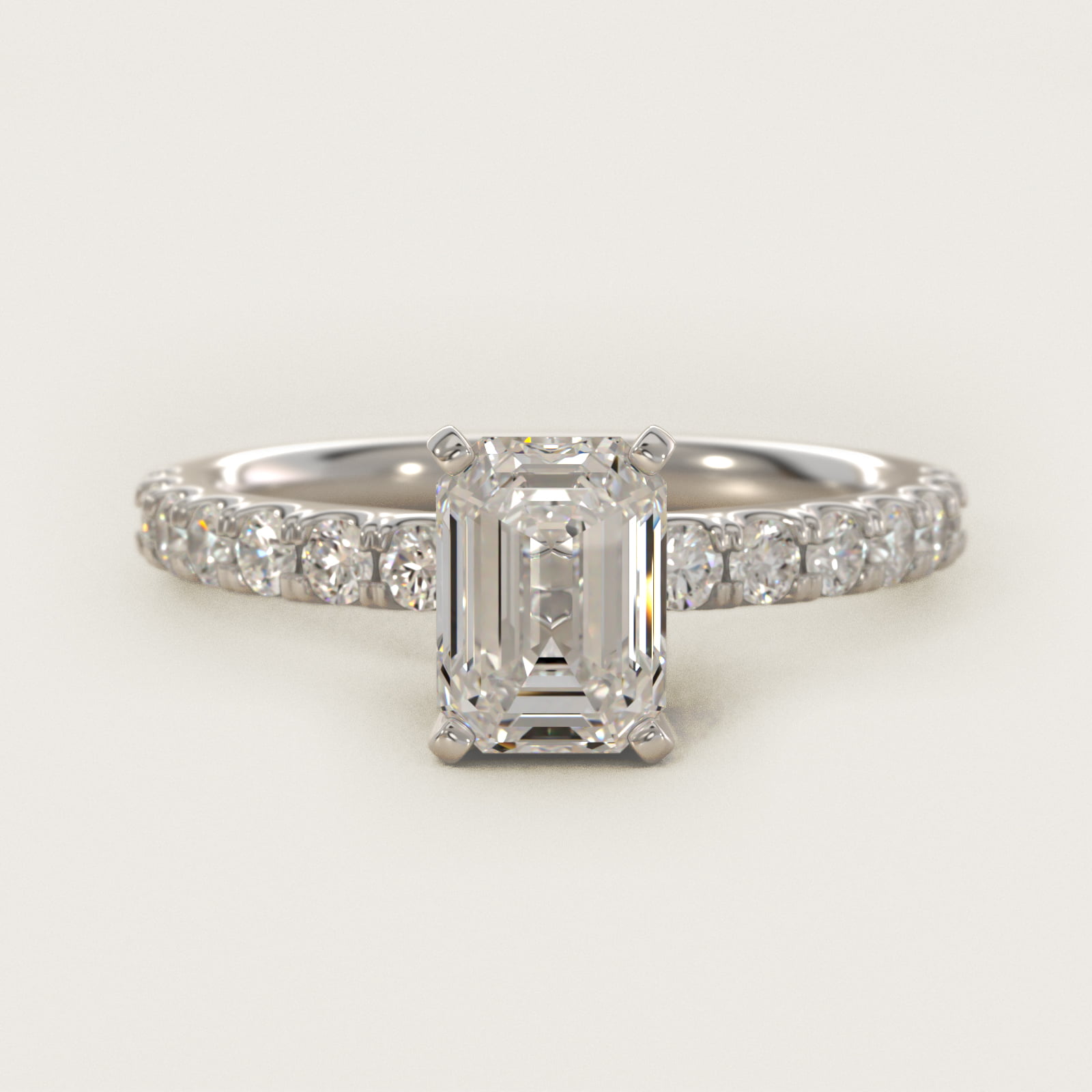 2 CT. GIA Certified Emerald Lab Created Diamond Scalloped Pavé Diamond Engagement Ring in 18K White Gold