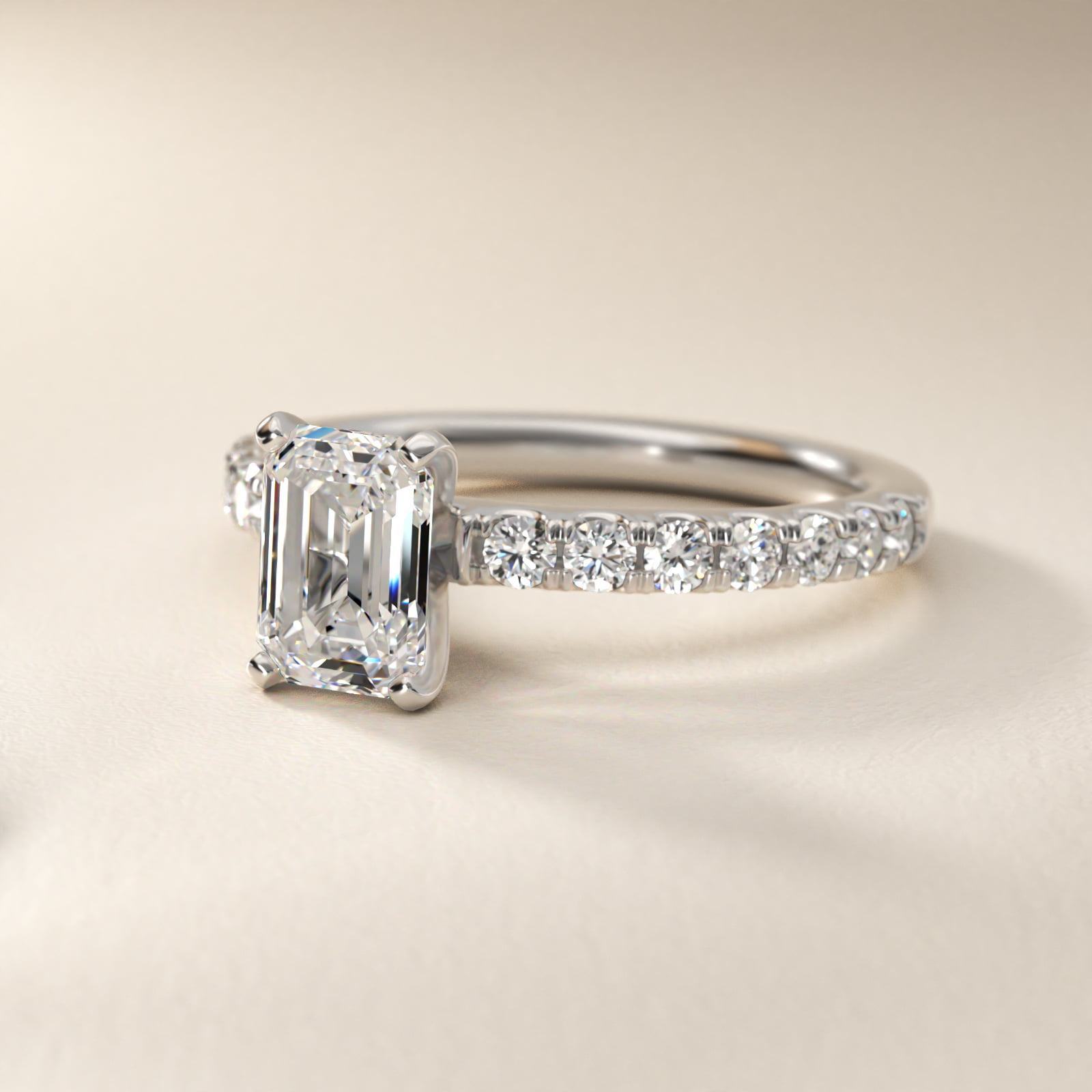 2 CT. GIA Certified Emerald Lab Created Diamond Scalloped Pavé Diamond Engagement Ring in 18k White Gold (3/8 ct. tw.)