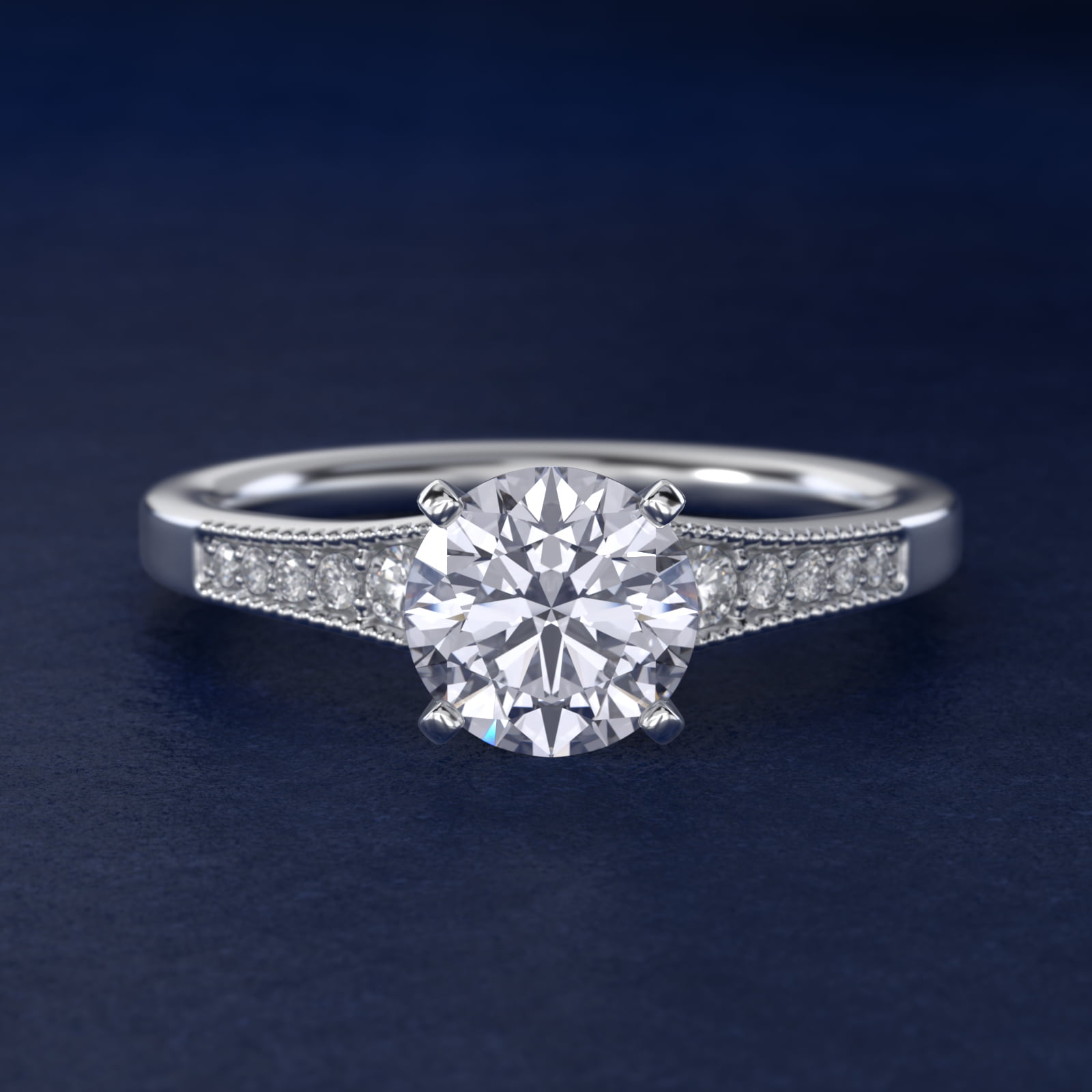 1 1/2 CT. GIA Certified Round Lab Created Diamond Graduated Milgrain Diamond Engagement Ring in Platinum