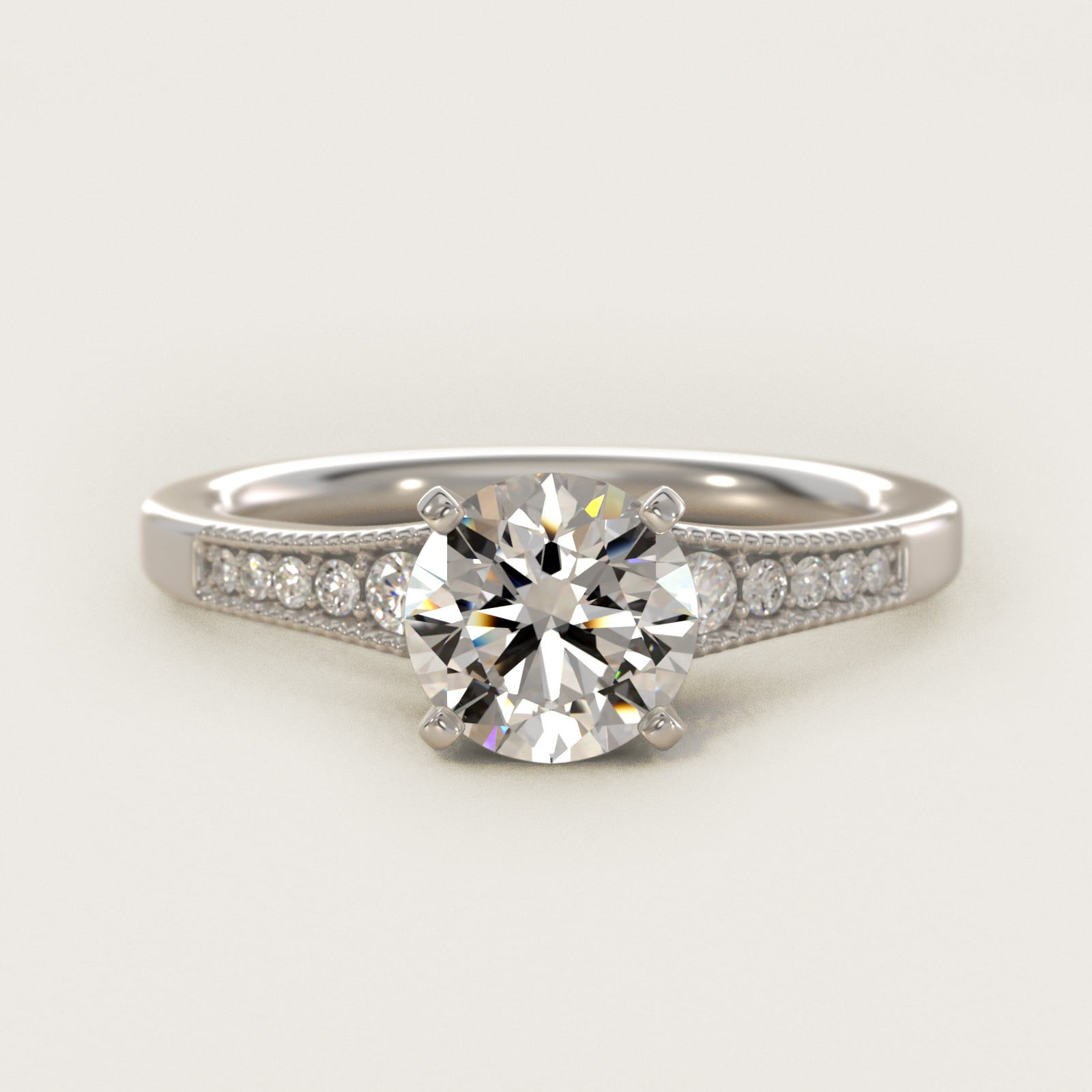 1 1/2 CT. GIA Certified Round Lab Created Diamond Graduated Milgrain Diamond Engagement Ring in Platinum