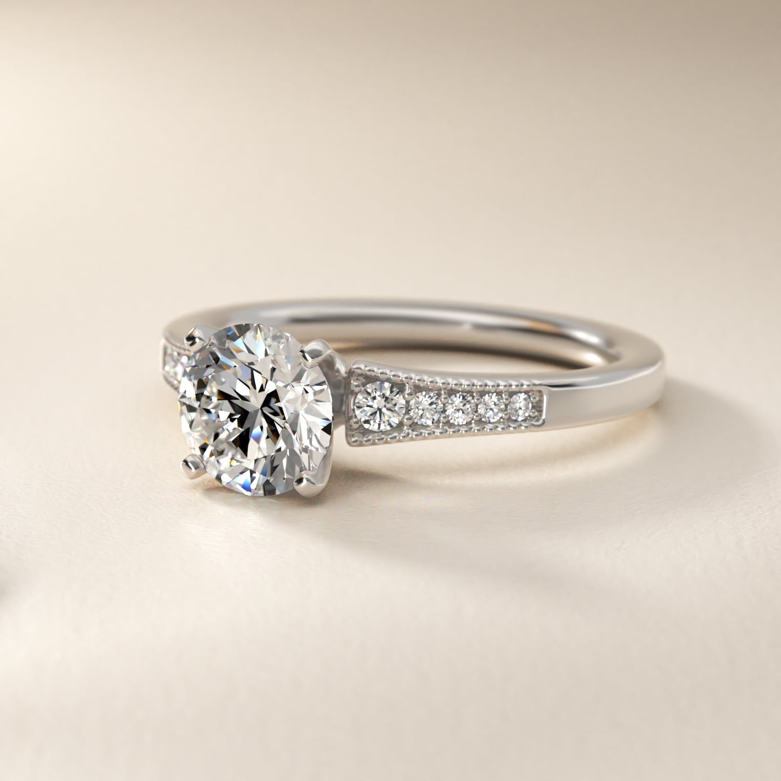 1 1/2 CT. GIA Certified Round Lab Created Diamond Graduated Milgrain Diamond Engagement Ring in Platinum