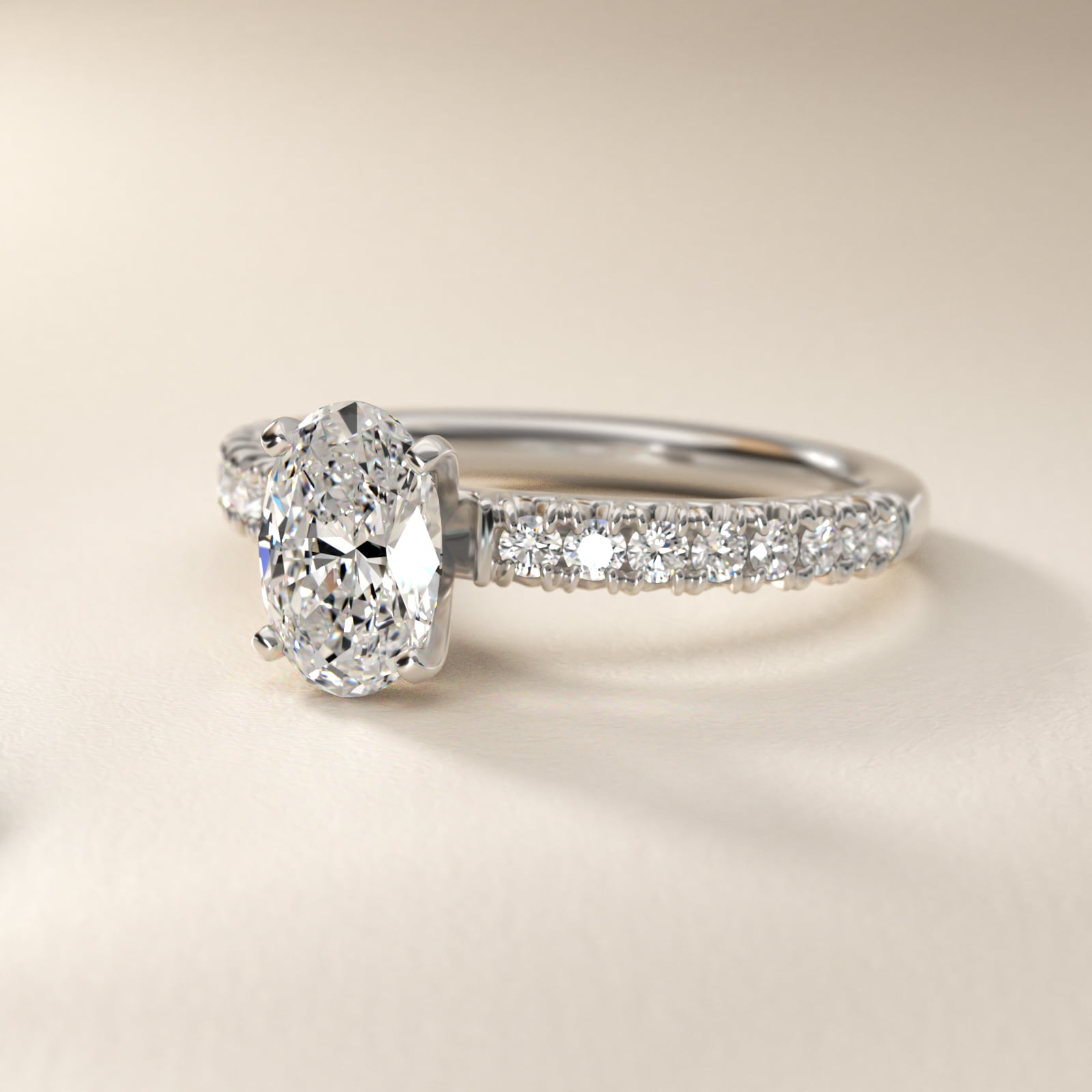 Oval Cut 1.5 CT Certified Lab-Grown Diamond French Pavé Engagement Ring In Platinum