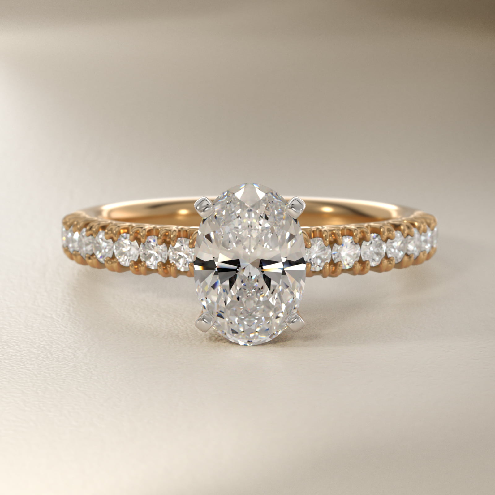Oval Cut 2.5 CT Certified Lab-Grown Diamond French Pavé Engagement Ring In 14K Yellow Gold