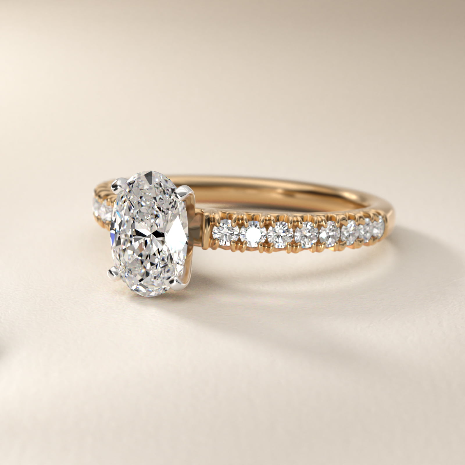 Oval Cut 1.5 CT Certified Lab-Grown Diamond French Pavé Engagement Ring In 14K Yellow Gold