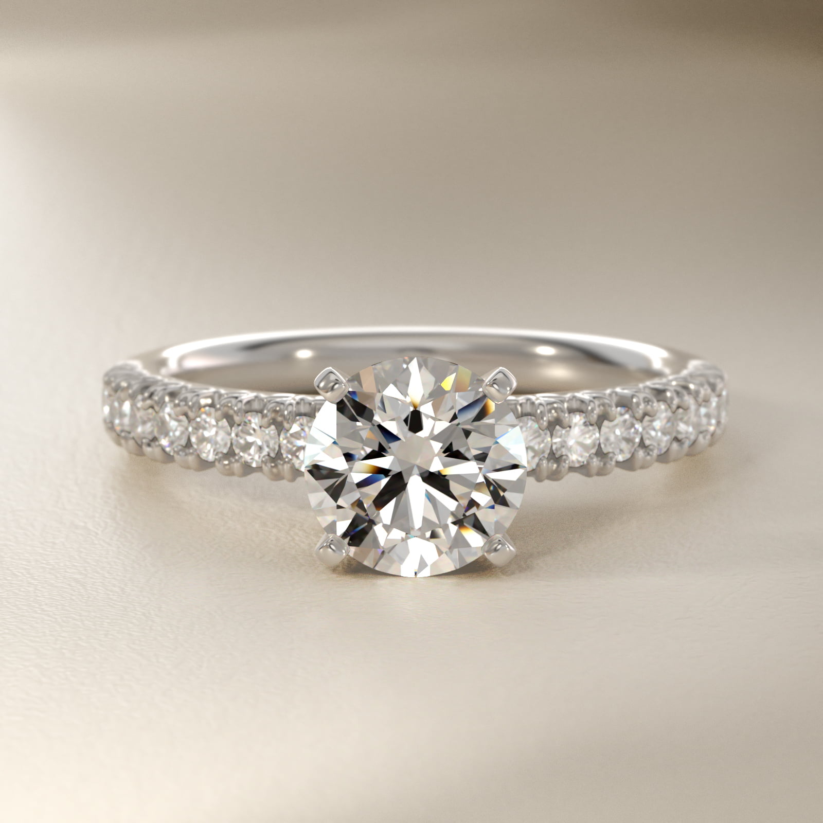 Round 1.5 CT Certified Diamond French Pavé Engagement Ring In Platinum
