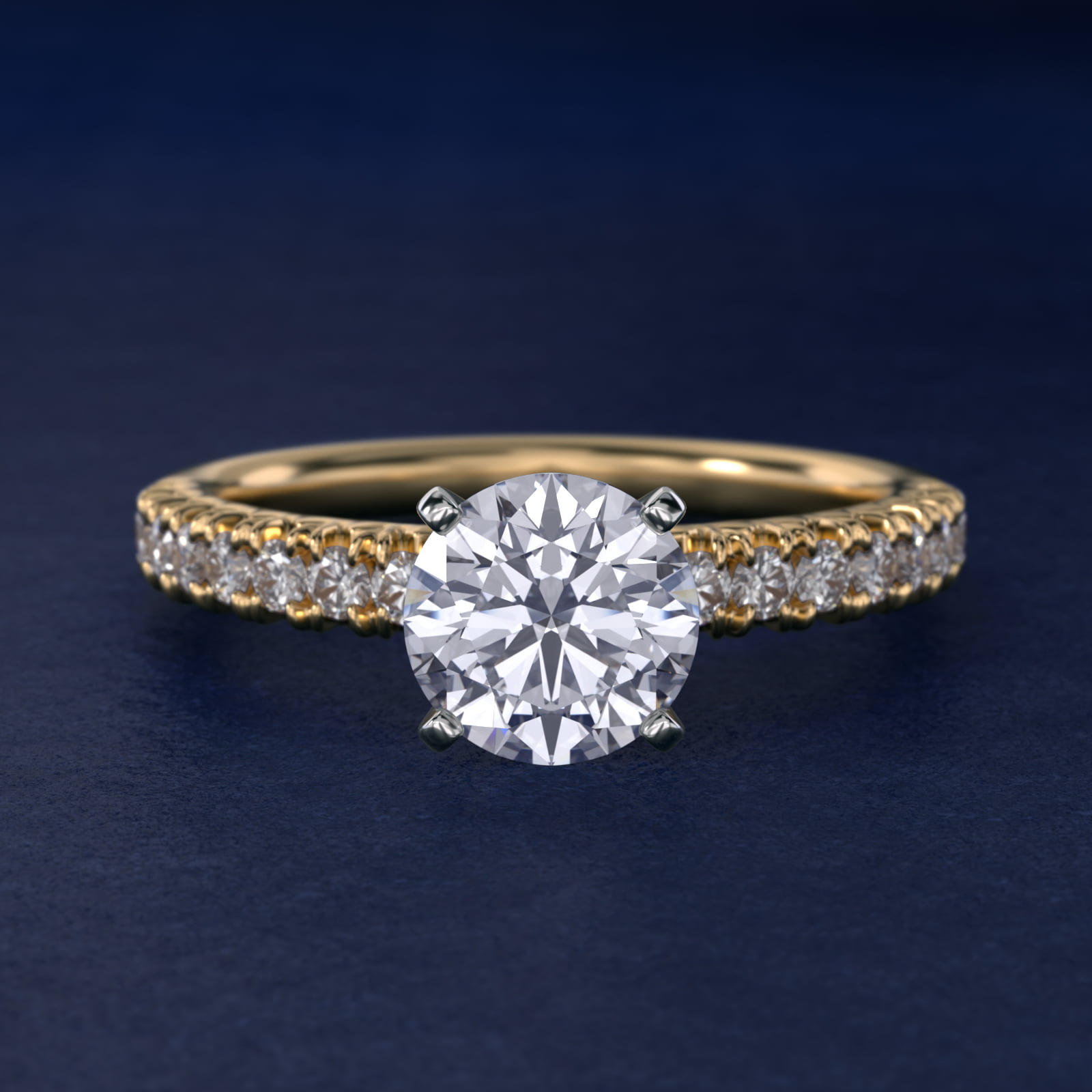 Round 1.5 CT Certified Lab-Grown Diamond French Pavé Engagement Ring In 14K Yellow Gold