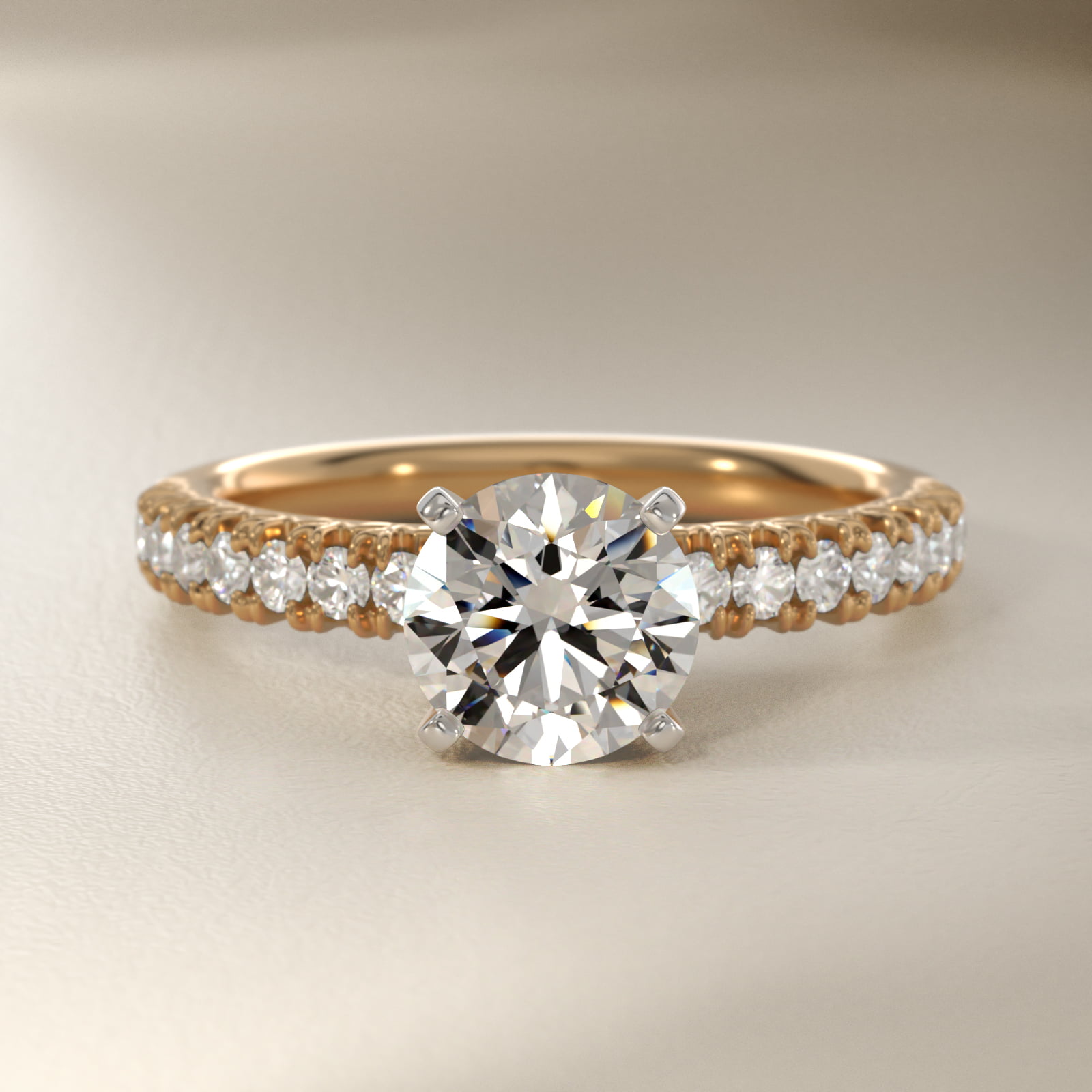 Round 1 CT Certified Lab-Grown Diamond French Pavé Engagement Ring In 14K Yellow Gold