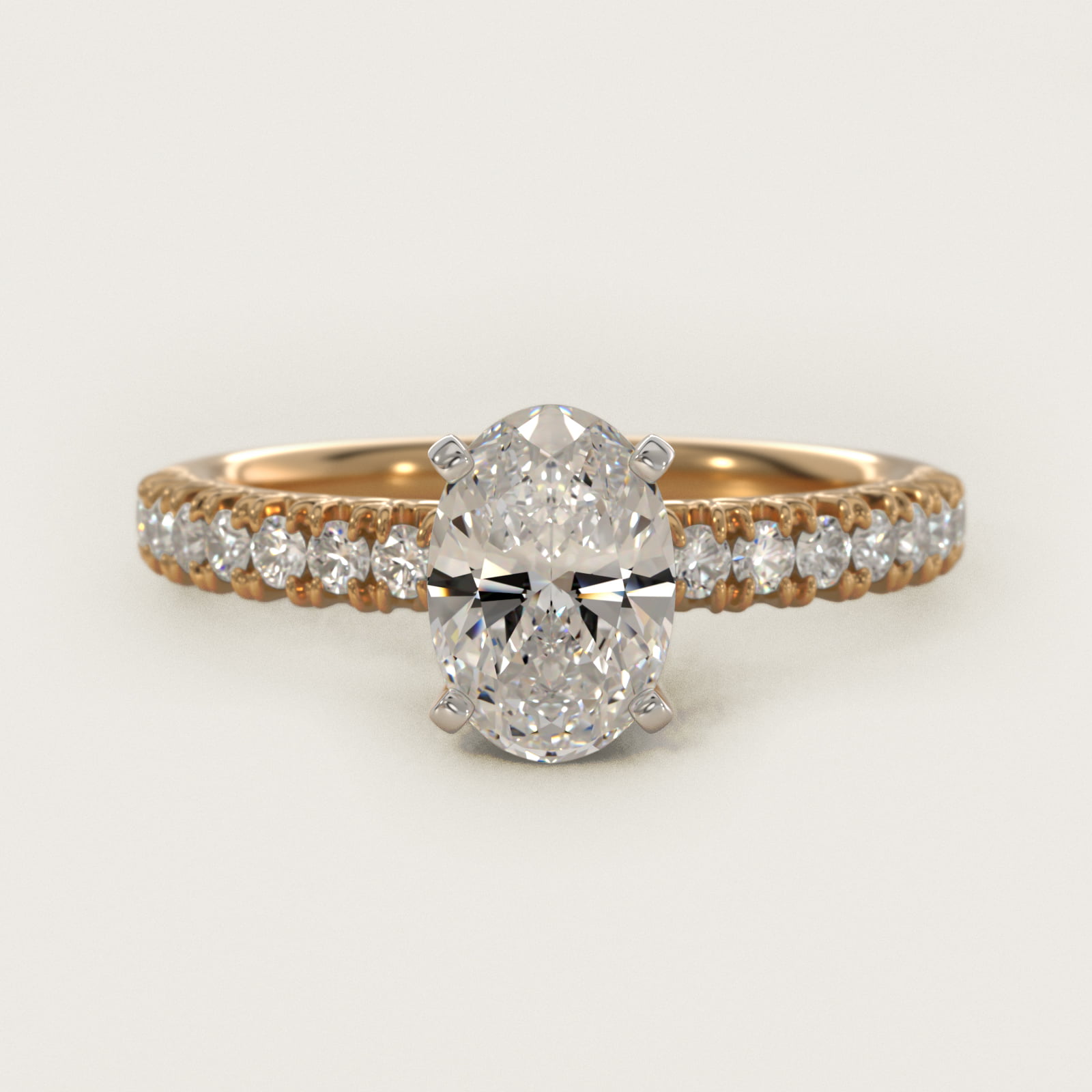 1 3/4 CT. GIA Certified Oval Lab Created Diamond French Pavé Diamond Engagement Ring in 14k Yellow Gold (1/4 ct. tw.)