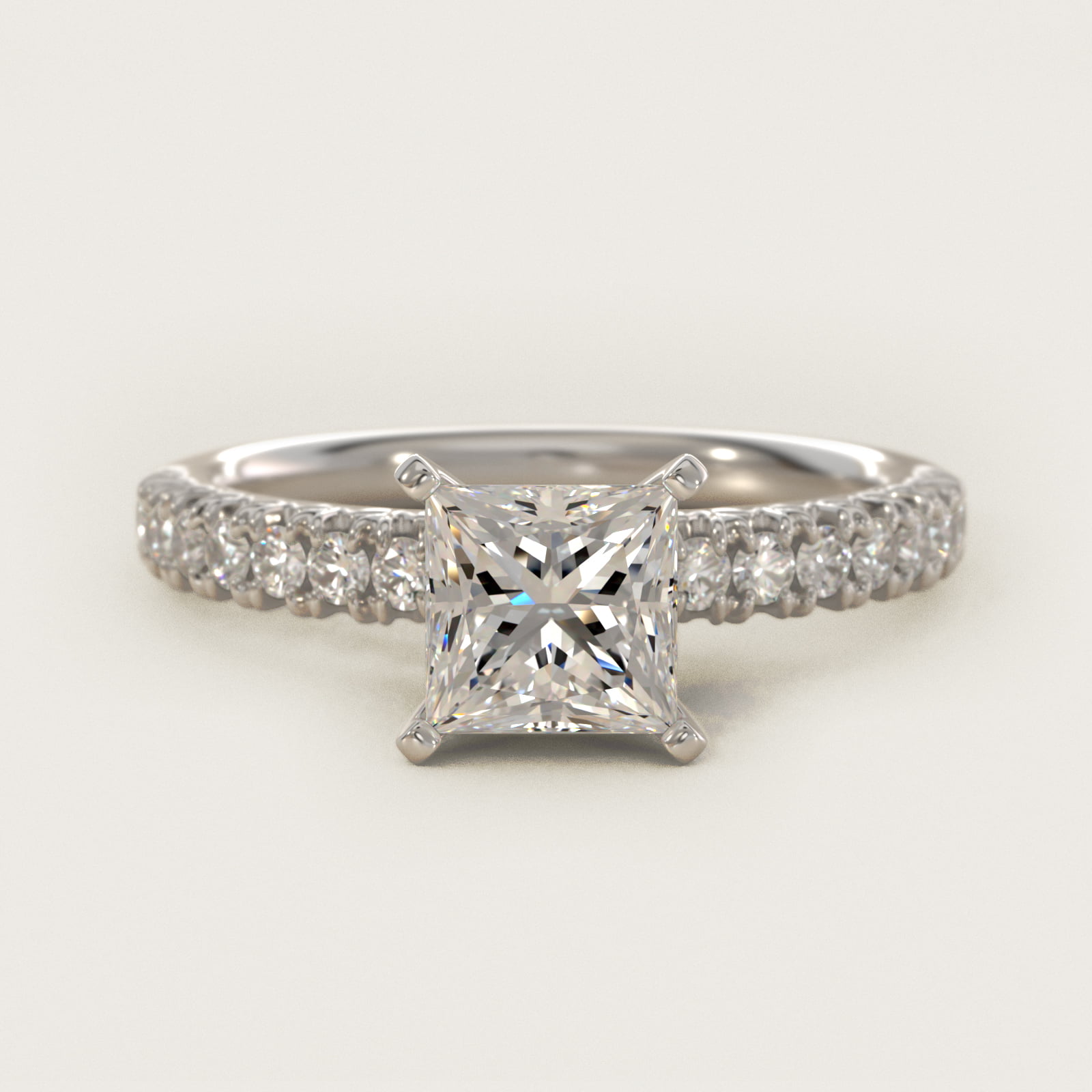 2 CT. GIA Certified Princess Lab Created Diamond French Pavé Diamond Engagement Ring in Platinum (1/4 ct. tw.)