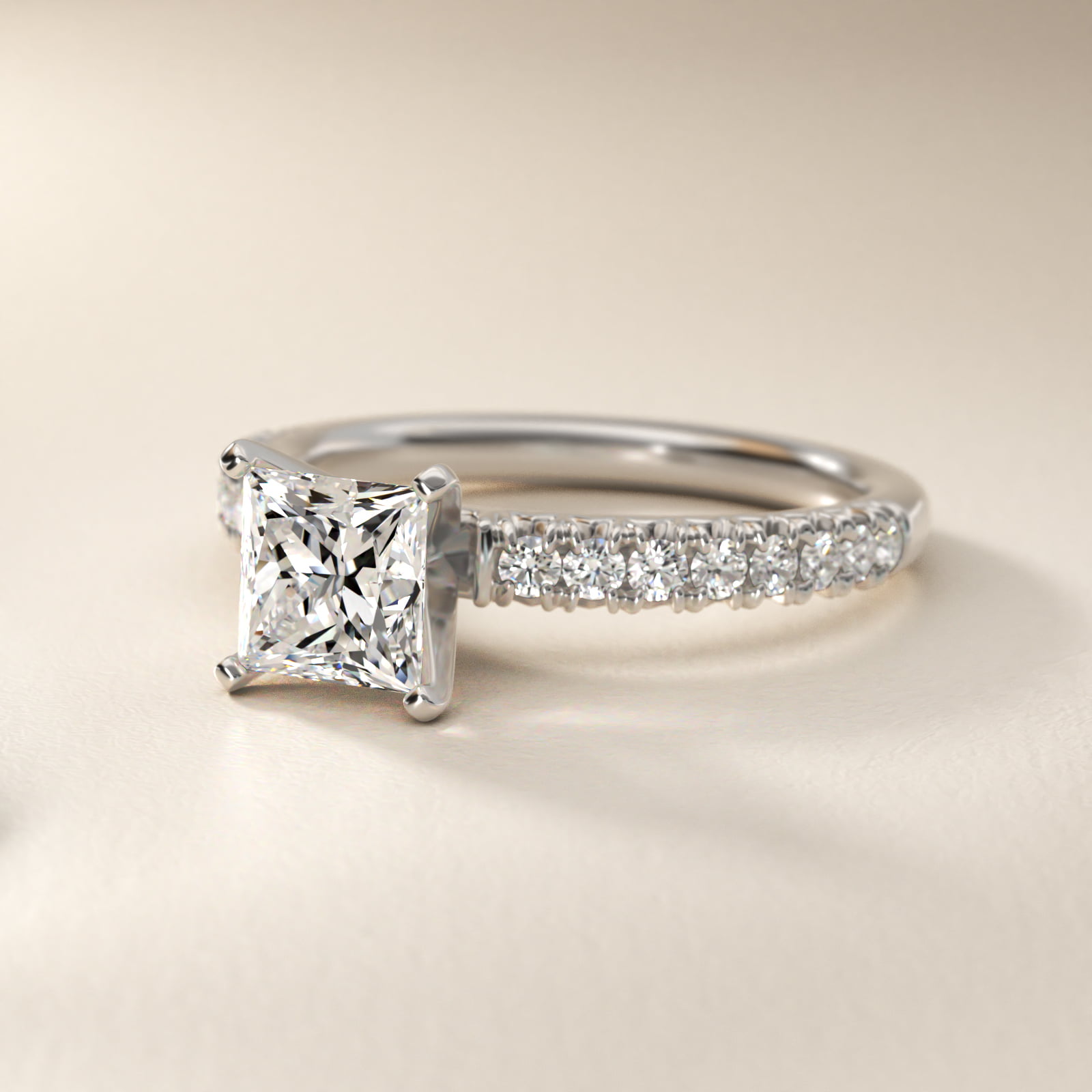 2 CT. GIA Certified Princess Lab Created Diamond French Pavé Diamond Engagement Ring in Platinum (1/4 ct. tw.)