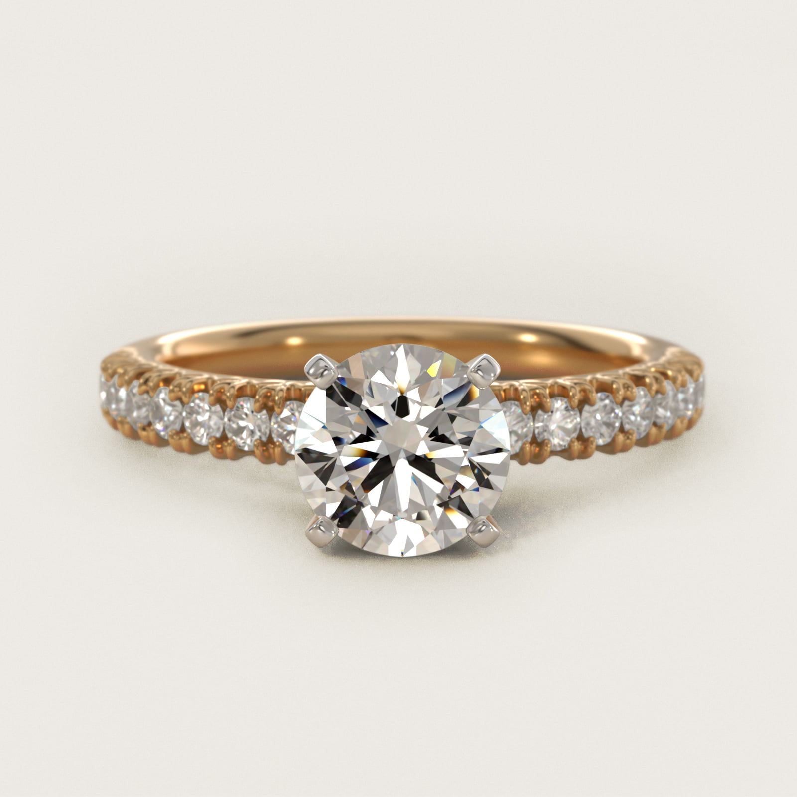 1 4/7 CT. GIA Certified Round Lab Created Diamond French Pavé Diamond Engagement Ring in 14k Yellow Gold (1/4 ct. tw.)