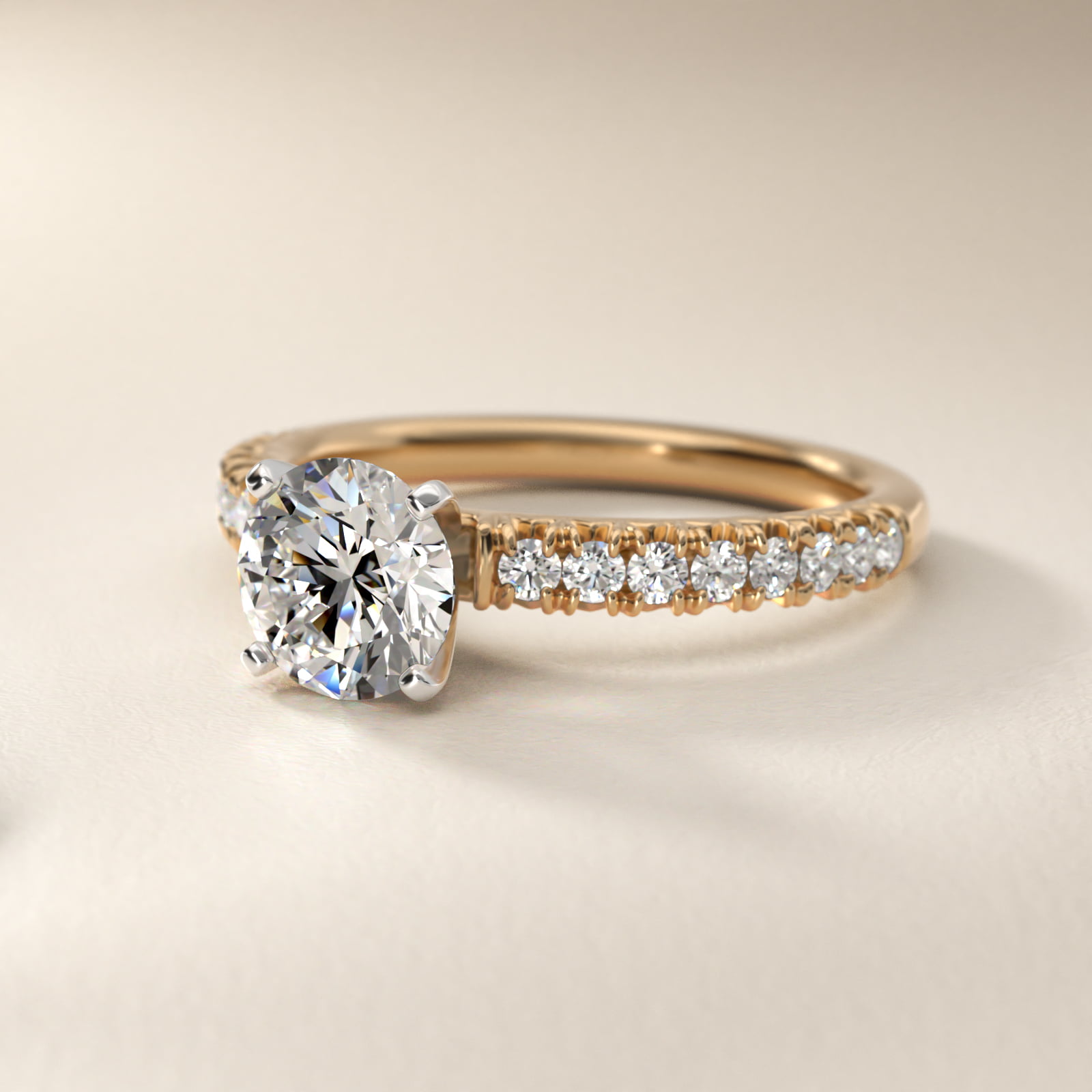 1 1/2 CT. GIA Certified Round Lab Created Diamond French Pavé Diamond Engagement Ring in 14k Yellow Gold (1/4 ct. tw.)
