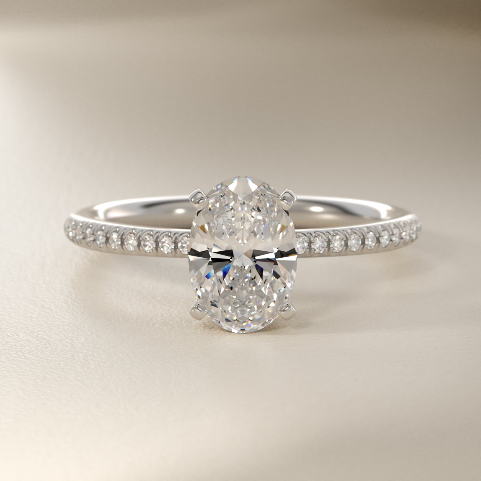 Oval Cut 1.5 CT Certified Lab-Grown Diamond Petite Micropavé Engagement Ring In Platinum