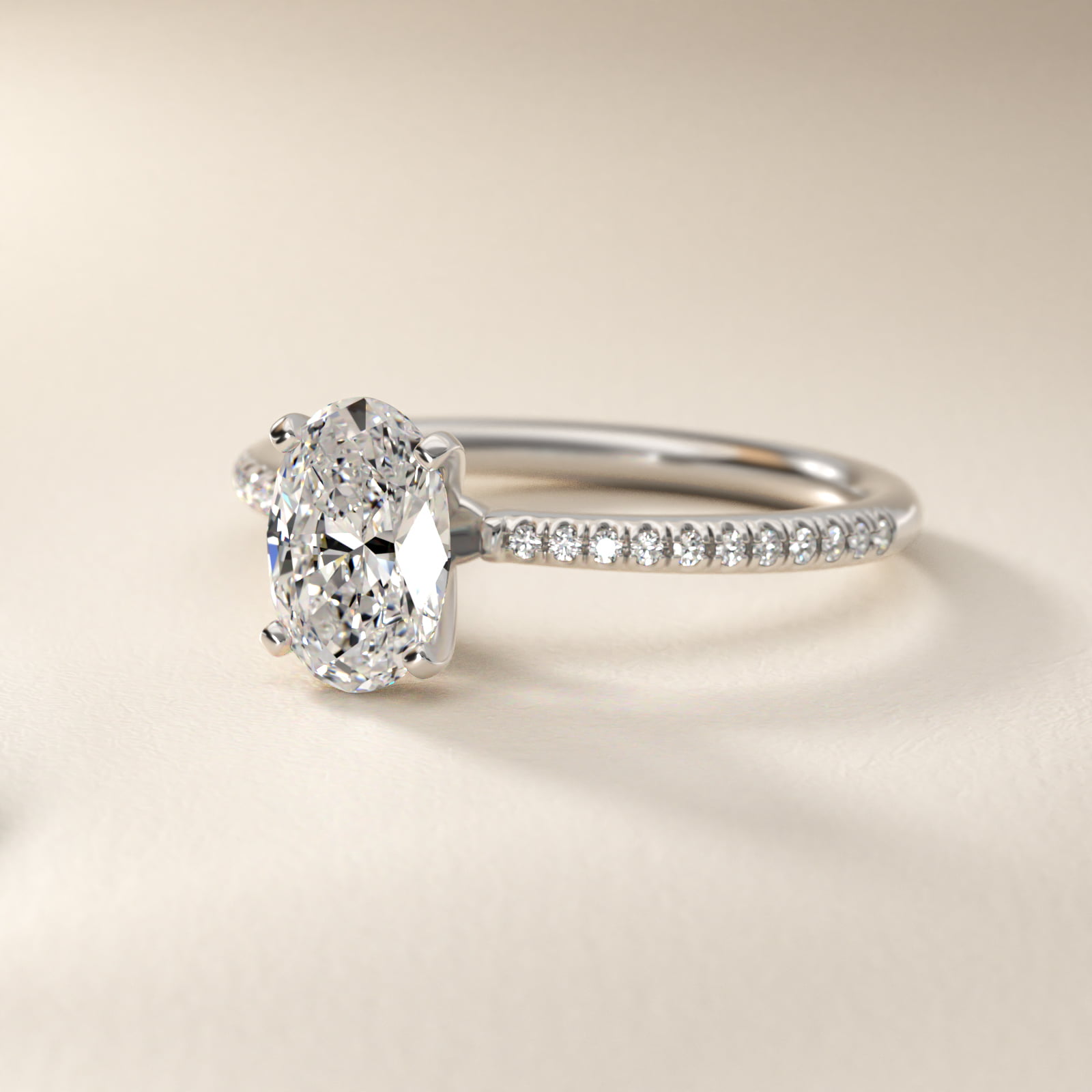 Oval Cut 1.5 CT Certified Lab-Grown Diamond Petite Micropavé Engagement Ring In 14K White Gold