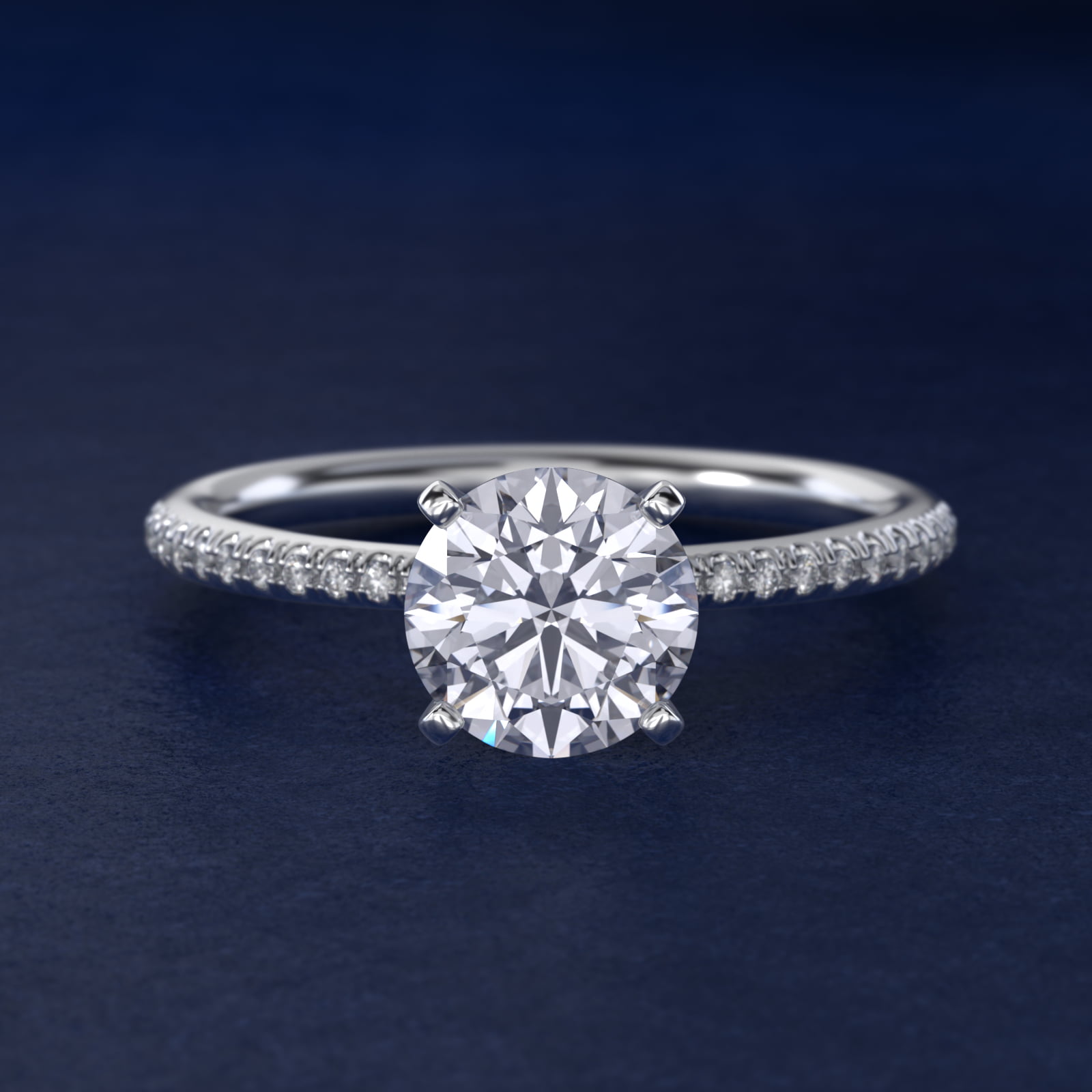 Round 1 CT Certified Diamond Petite Micropavé Engagement Ring In 14K White Gold